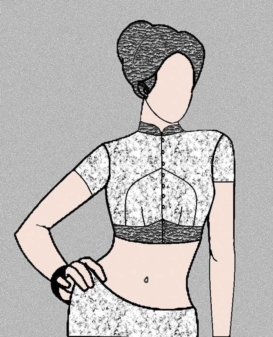 BLOUSE GURU SINGLE KATORI DESIGN 5 FRONT Single Katori Design 5 - Image 1